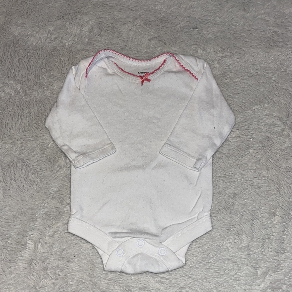 (3 for $10) George white 0-3 month bodysuit long sleeve baby girl